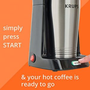 KRUPS Simply Brew to Go Single Serve Drip Coffee Maker with Travel Tumbler Included, 12 fluid ounces, Silver and Black