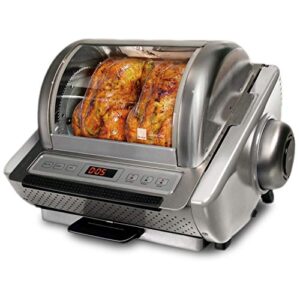 ronco ez-store rotisserie oven, gourmet cooking at home, cooks perfectly roasted chickens, turkey, pork, roasts & burgers, large capacity, 3 cooking options: roast, sear, no heat rotation, stainless