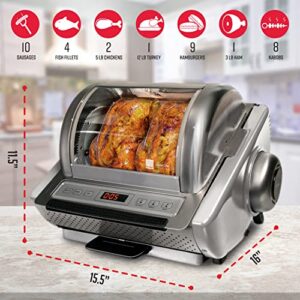 Ronco EZ-Store Rotisserie Oven, Gourmet Cooking at Home, Cooks Perfectly Roasted Chickens, Turkey, Pork, Roasts & Burgers, Large Capacity, 3 Cooking Options: Roast, Sear, No Heat Rotation, Stainless