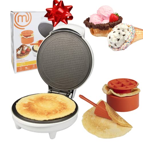 MasterChef Waffle Cone and Bowl Maker- Includes Shaper Roller and Bowl Press- Homemade Ice Cream Cone Baking Iron Machine, Fun Kitchen Appliance for Holiday Parties & Gift Giving