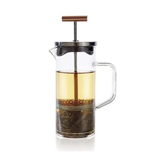 teabloom tea press with copper pull handle and stainless steel filter – tea connoisseur’s choice – pekoe tea maker, 12-ounce