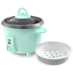 mishcdea small rice cooker 3 cups uncooked, electric mini rice cooker with steamer basket, removable nonstick pot, 12h automatic keep warm, for rice, soups, stews, grains, oatmeal – aqua