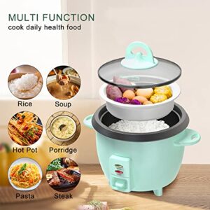 Mishcdea Small Rice Cooker 3 Cups Uncooked, Electric Mini Rice Cooker with Steamer Basket, Removable Nonstick Pot, 12H Automatic Keep Warm, for Rice, Soups, Stews, Grains, Oatmeal - Aqua