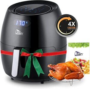 air fryer 6.9qt/6.5l, uten 1700w high-power 8 in 1 deep frying mode, rapid heating up, non-stick oven, oilless cooking, fast heat up/time control, led digital touchscreen, black