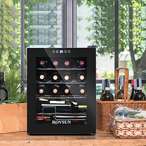 ROVSUN 16 Bottle Wine Cooler Refrigerator, Freestanding Compressor Wine Chiller, Beverage Wine Fridge with Digital Temperature Control & Double-layer Glass Door for Red White Wine, Champagne, Beer