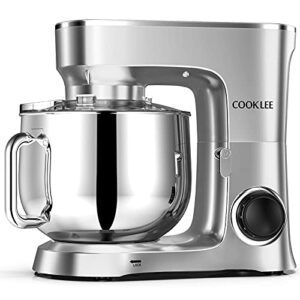 cooklee stand mixer, 9.5 qt. 660w 10-speed electric kitchen mixer with dishwasher-safe dough hooks, flat beaters, wire whip & pouring shield attachments for most home cooks, sm-1551, silver