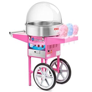 olde midway commercial quality cotton candy machine cart with bubble shield, spin 2000 electric candy floss maker