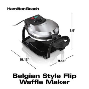 Hamilton Beach Flip Belgian Waffle Maker with Browning Control, Non-Stick Grids, Indicator Lights, Lid Lock and Drip Tray, Stainless Steel (26010R)