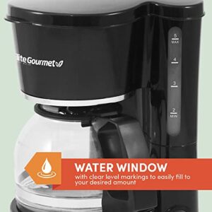 Elite Gourmet Maxi-Matic Automatic Brew & Drip Coffee Maker with Pause N Serve Reusable Filter, On/Off Switch, Water Level Indicator, 5 Cup Capacity, Black, (EHC-5055#)