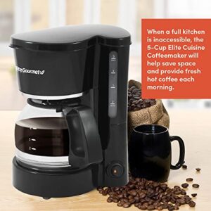 Elite Gourmet Maxi-Matic Automatic Brew & Drip Coffee Maker with Pause N Serve Reusable Filter, On/Off Switch, Water Level Indicator, 5 Cup Capacity, Black, (EHC-5055#)