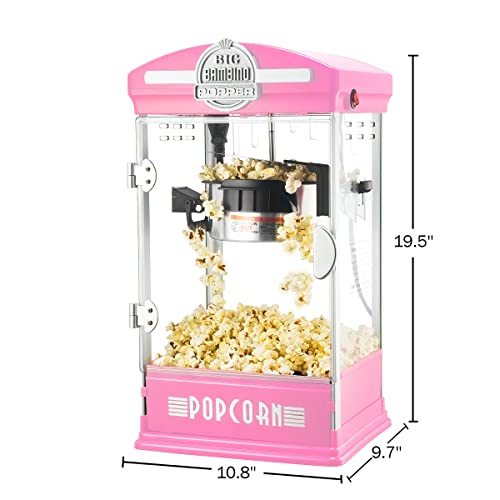 Great Northern Popcorn Big Bambino Popcorn Machine - Old Fashioned Popcorn Maker with 4-Ounce Kettle, Measuring Cups, Scoop and Serving Cups (Pink), 10.8" x 9.7" x 19.5"