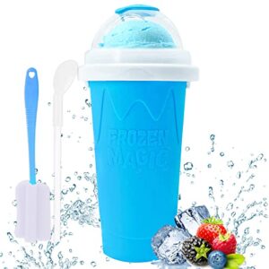 slushy maker cup – tik tok magic quick smoothie cup, homemade slush and shake maker, double layer silica pinch cup with spoon & cleaning brush for ice cream maker, milkshake, summer – blue