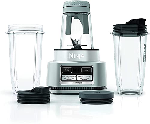 Ninja Foodi SS100 Stainless Steel Smoothie Blender Bowl Maker and Nutrient Extractor with 24-Oz Nutrient Extraction Cup, To-Go Lids and Hybrid Blades