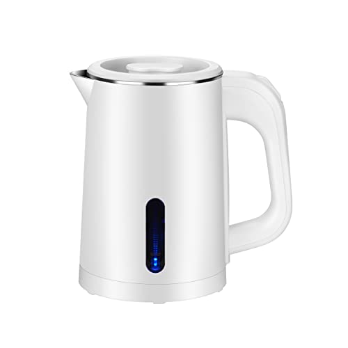 Small Electric Tea Kettle Stainless Steel, 0.8L Portable Mini Hot Water Boiler Heater, Travel Electric Coffee Kettle with Auto Shut-Off & Boil Dry Protection (White)