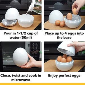 EggFecto Egg Cooker for Microwave - 4 Egg Capacity Microwave Egg Cooker for Hard Boiled Eggs | Food-Grade Soft, Medium and Hard Boiled Egg Cooker | Easy to Use Rapid Egg Boiler for Hard Boiled Eggs