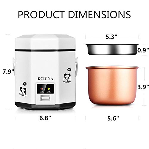 DCIGNA 1.2L Mini Rice Cooker, Electric Lunch Box, Travel Rice Cooker Small, Removable Non-stick Pot, Keep Warm Function, Suitable For 1-2 People - For Cooking Soup, Rice, Stews, Grains & Oatmeal