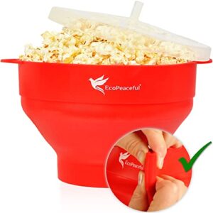 ecopeaceful silicone microwave popcorn popper collapsible bowl – 100% pure silicone – lfgb food grade – no fillers, bpa-free, vegan, reusable, plastic-free, eco-friendly