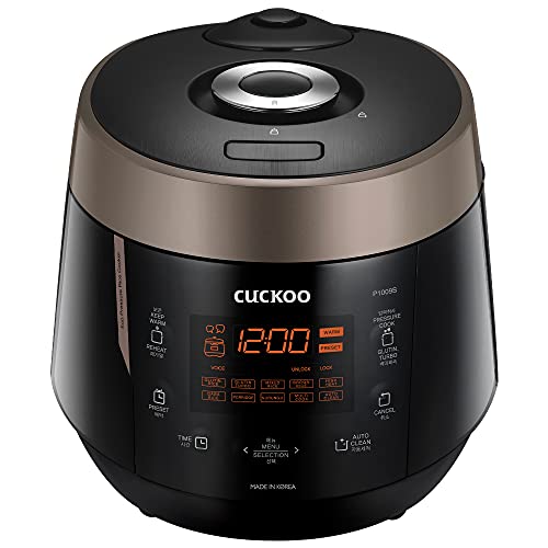 CUCKOO CRP-P1009SB | 10-Cup (Uncooked) Pressure Rice Cooker | 12 Menu Options: Quinoa, Oatmeal, GABA/Brown Rice & More, Made in Korea | Black/Copper