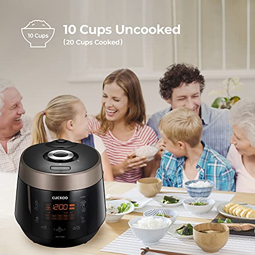 CUCKOO CRP-P1009SB | 10-Cup (Uncooked) Pressure Rice Cooker | 12 Menu Options: Quinoa, Oatmeal, GABA/Brown Rice & More, Made in Korea | Black/Copper