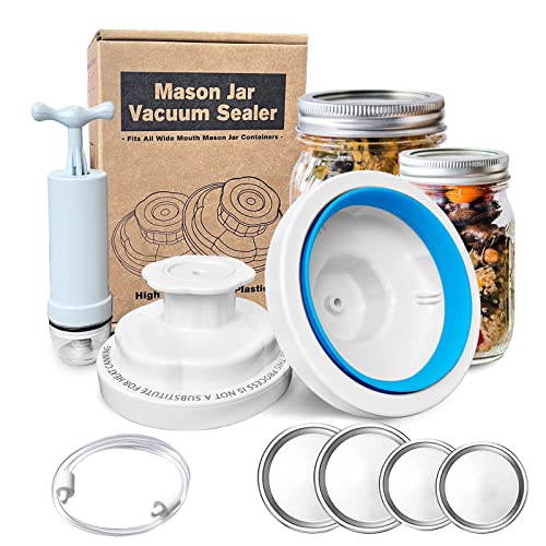 Mason Jar Vacuum Sealer,Vacuum Sealing Kit for Wide-Mouth & Regular-Mouth Mason Jars，Canning Sealer with Jar Attachment Hose and Manual Vacuum Pump