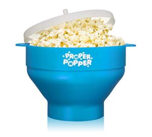 the original proper popper microwave popcorn popper, silicone popcorn maker, collapsible bowl bpa free & dishwasher safe – (turquoise)
