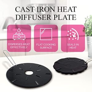 Cast Iron Heat Diffuser for Gas Stove – 2 Sizes Included – 8.25 and 6.75 Inch Heat Diffusers for Electric Stove - Gas Heat Plate - Cast Iron Simmer Plate for Gas Burners