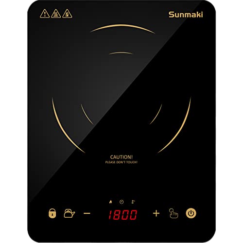 Sunmaki Induction Cooktop, Induction Hot Plate with LED Display, 1800W Countertop Burner Portable Black Crystal Glass Surface 10 Temperature 9 Power Setting &3H Timer for Cooking