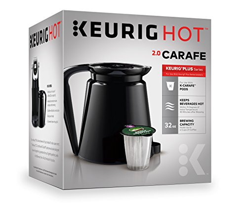 Keurig 2.0 Plastic Carafe 32oz Double-Walled with Easy-Pour Handle, Holds and Dispenses Up to 4 Cups of Hot Coffee, Compatible With Keurig 2.0 K-Cup Pod Coffee Makers, Black