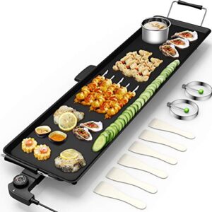 costzon 35″ electric griddle teppanyaki grill bbq, nonstick extra large griddle long countertop grill with adjustable temperature & drip tray, indoor outdoor cooking plates for pancake barbecue