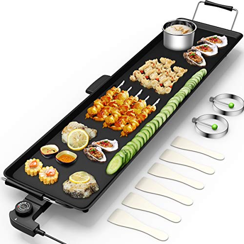 Costzon 35" Electric Griddle Teppanyaki Grill BBQ, Nonstick Extra Large Griddle Long Countertop Grill with Adjustable Temperature & Drip Tray, Indoor Outdoor Cooking Plates for Pancake Barbecue