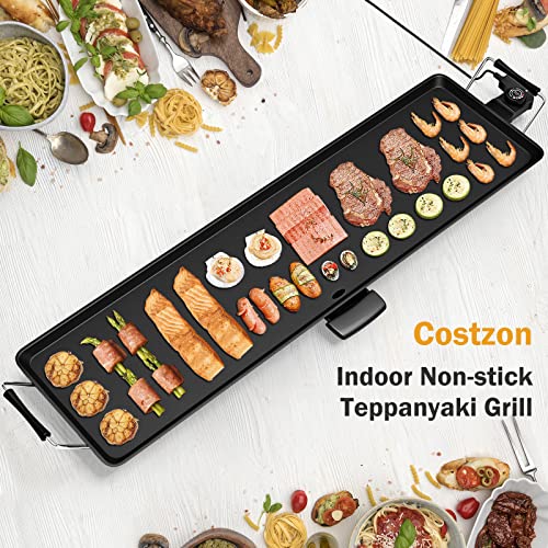 Costzon 35" Electric Griddle Teppanyaki Grill BBQ, Nonstick Extra Large Griddle Long Countertop Grill with Adjustable Temperature & Drip Tray, Indoor Outdoor Cooking Plates for Pancake Barbecue