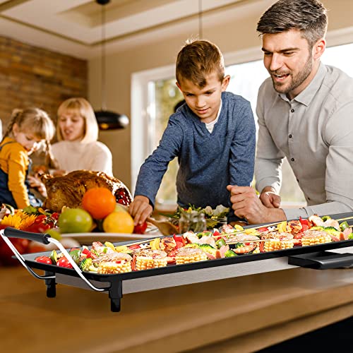 Costzon 35" Electric Griddle Teppanyaki Grill BBQ, Nonstick Extra Large Griddle Long Countertop Grill with Adjustable Temperature & Drip Tray, Indoor Outdoor Cooking Plates for Pancake Barbecue