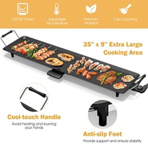 Costzon 35" Electric Griddle Teppanyaki Grill BBQ, Nonstick Extra Large Griddle Long Countertop Grill with Adjustable Temperature & Drip Tray, Indoor Outdoor Cooking Plates for Pancake Barbecue