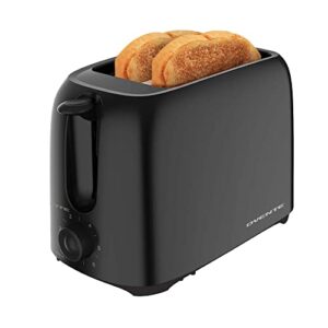 ovente electric 2-slice toaster machine, 700w with 6-shade toast setting, removable crumb tray, compact and easy to use, perfect on kitchen countertop for toasting bread, bagel & waffle, black tp2210b