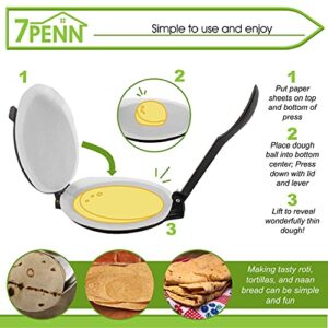 7Penn Cast Iron Tortilla Press 10in - Corn Tortilla Press Roti Maker Flour Tortillas Presser with 100 Cooking Sheets