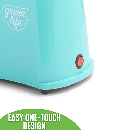 GreenLife Electric Popcorn Maker Hot Air Popper, Corn Kernal Measuring and Butter Melting Tray, Easy one Switch, Turquoise