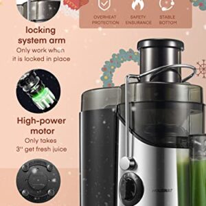 Juicer Machines, Juicers Extractor Easy to Clean, HOUSNAT Centrifugal Extractor Juicer 3 Speeds with Big Mouth 3" Feed Chute, Juicer Extractor for Fruits & Vegs, Electric Juicer with Anti-Slip, BPA-Free