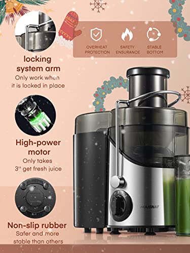 Juicer Machines, Juicers Extractor Easy to Clean, HOUSNAT Centrifugal Extractor Juicer 3 Speeds with Big Mouth 3" Feed Chute, Juicer Extractor for Fruits & Vegs, Electric Juicer with Anti-Slip, BPA-Free
