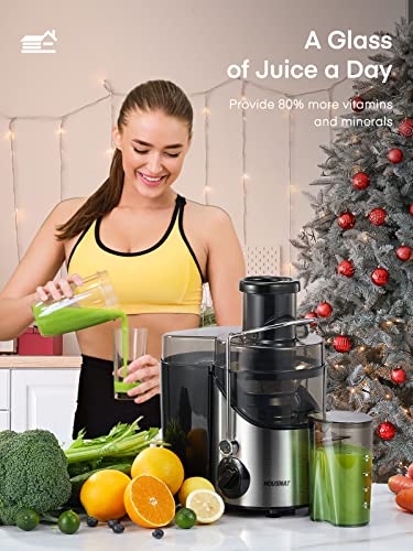 Juicer Machines, Juicers Extractor Easy to Clean, HOUSNAT Centrifugal Extractor Juicer 3 Speeds with Big Mouth 3" Feed Chute, Juicer Extractor for Fruits & Vegs, Electric Juicer with Anti-Slip, BPA-Free