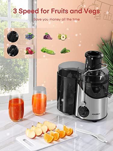 Juicer Machines, Juicers Extractor Easy to Clean, HOUSNAT Centrifugal Extractor Juicer 3 Speeds with Big Mouth 3" Feed Chute, Juicer Extractor for Fruits & Vegs, Electric Juicer with Anti-Slip, BPA-Free