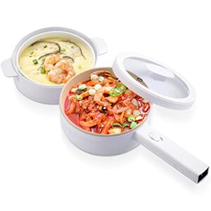 ghjcvkp electric hot pot, 1.5l portable non-stick pan for steak, egg, fried rice, ramen, oatmeal, soup, two power control and no toxic substances