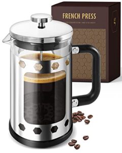 gracie’s finest french press coffee maker – large 34 oz. glass coffee pot carafe with stainless steel filter – french press coffee at home or office – dishwasher safe