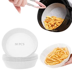 air fryer disposable paper liner, 50 pcs fryer disposable liners, non-stick parchment paper for frying baking cooking roasting and microwave oil-proof 6.3inch – white