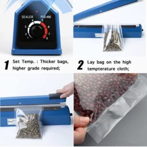 16 Inch Impulse Heat Sealer Manual Bags Sealer Sealing Machine Heating Closer for Plastic PE PP Mylar Poly Foil Bags Home Restaurant Food Storage with Extra Replace Element