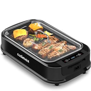 cusimax electric smokeless grill indoor grill portable korean bbq grill with turbo smoke extractor technology, non-stick removable grill plate, dishwasher safe, black, great for party