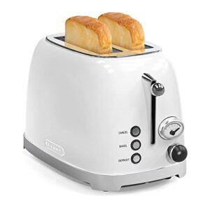 toaster 2 slice ,1.5″extra wide slots toaster,retro stainless steel with bagel, cancel, defrost, reheat function and 6-shade settings, removal crumb tray (white)
