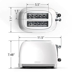 Toaster 2 Slice ,1.5"Extra Wide Slots Toaster,Retro Stainless Steel with Bagel, Cancel, Defrost, Reheat Function and 6-Shade Settings, Removal Crumb Tray (White)