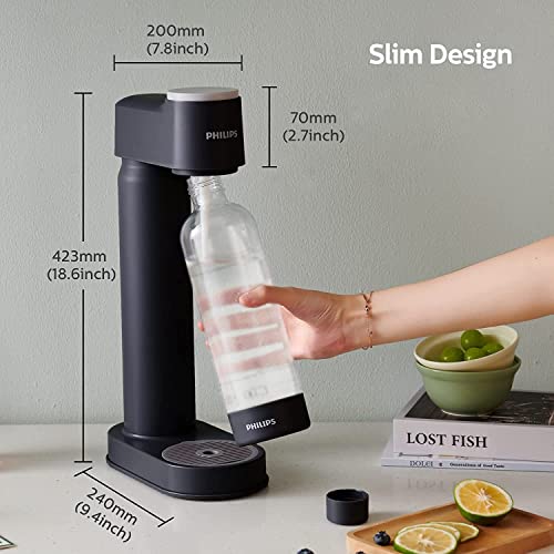 PHILIPS Sparkling Water Maker Soda Maker Soda Streaming Machine for Carbonating with 1L Carbonating Bottle, Seltzer Fizzy Water Maker, Compatible with Any Screw-in 60L CO2 Carbonator(NOT Included)