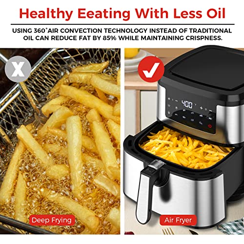 Airfryer XL Air Fryers Large Air Fryer 8QT Smart Digital Air Fryer with Basket Oilless Electric Cooker with LED Touchscreen 10 Presets Auto Shut Off