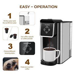 JoooDeee Single Serve 3 in 1 Coffee Brewer Coffee Maker with 50 oz. Reservoir, K-Cup Pods Compatible & Ground Coffee Tea Pods, Touch-Screen, 3 Brewing Options